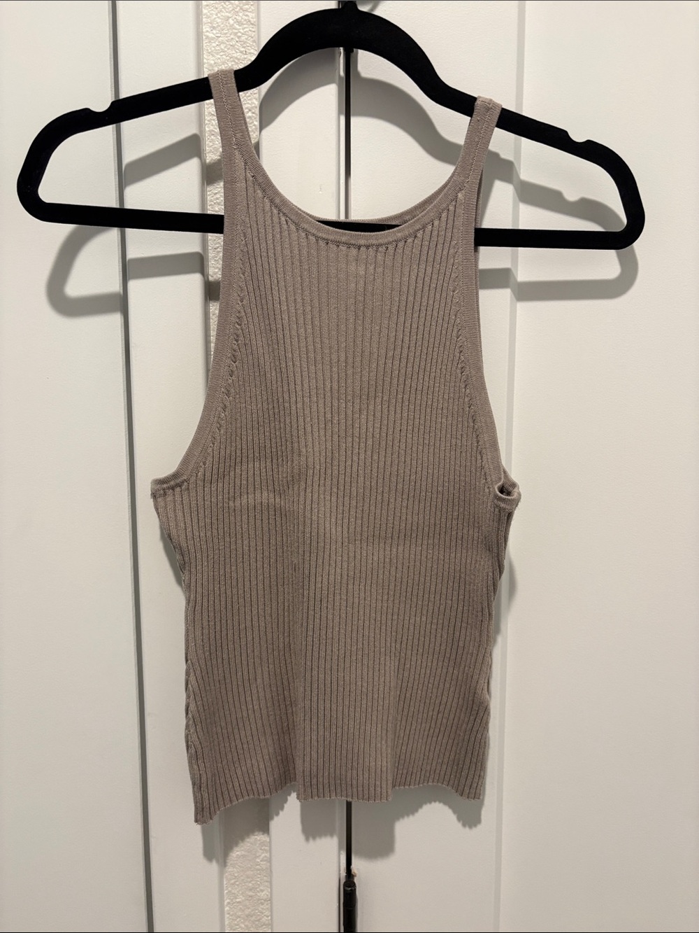 H&M Ribbed High-Neck Tank Top - Taupe